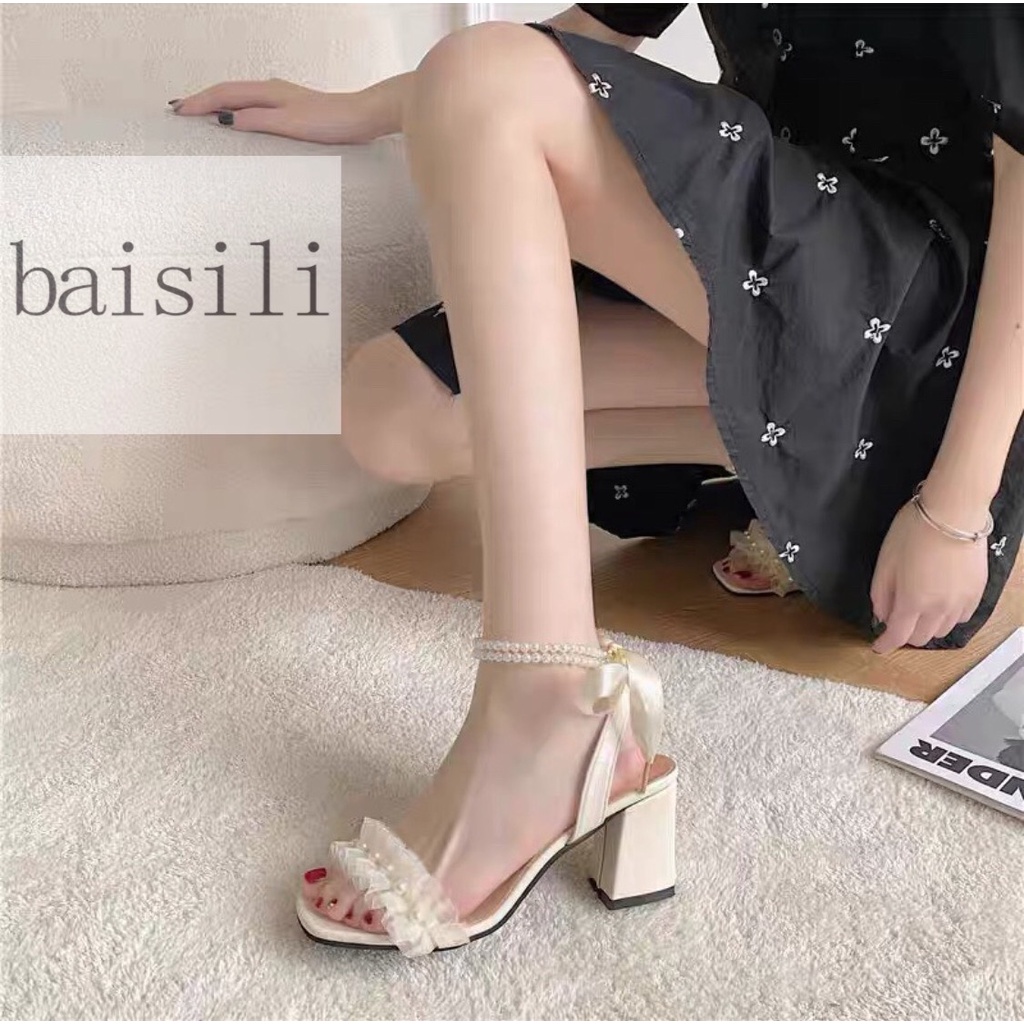 GIÀY CAO GÓT BAISILI - GUỐC NỮ QUAI NGANG NHÚM BÈO - GIÀY THỜI TRANG HỞ HẬU NỮ TÍNH 7 PHÂN BG220717