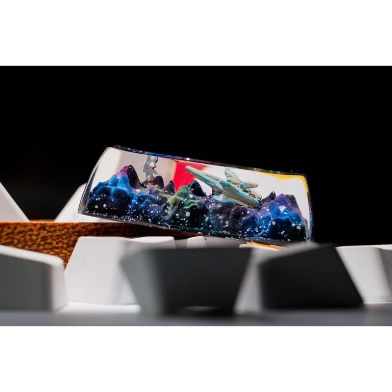 Nút bàn phím cơ phi hành gia + tàu vũ trụ.Keycap resin galaxy.Keycap Artisan