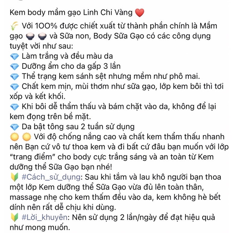 Kem trắng da toàn thân Mầm gạo Linh chi vàng hủ 180g