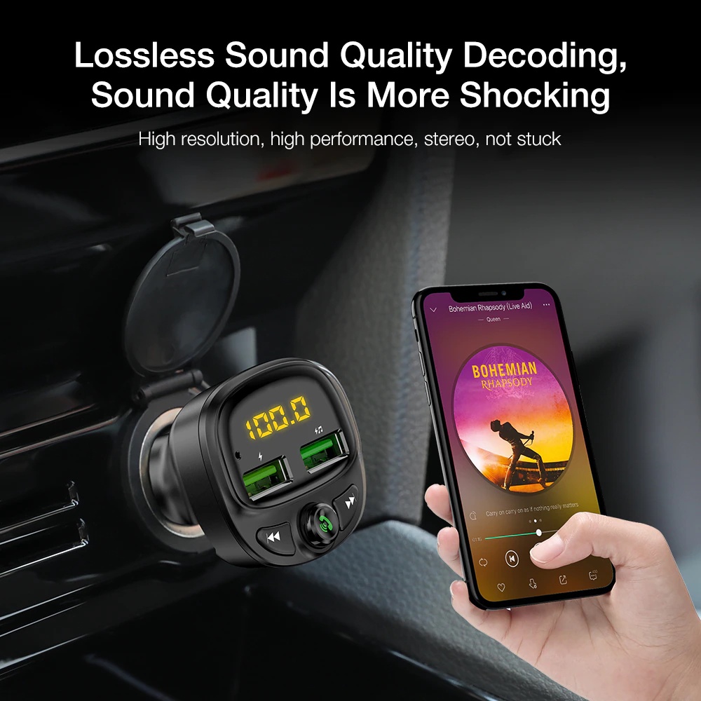 Tẩu Sạc Ô Tô Kiêm Nghe Nhạc MP3, Kết Nối Điện Thoại Qua Bluetooth, Kết Nối Dàn Âm Thanh Trên Xe Qua Sóng FM