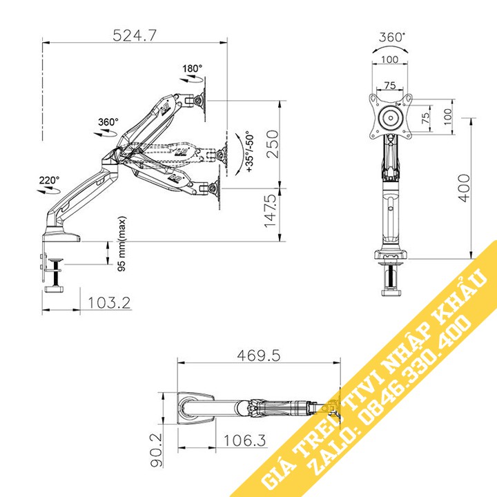 Giá treo màn hình NB F80 Tương thích 17 - 30 inch - Giá Đỡ Màn Hình F80 Xoay 360 Độ