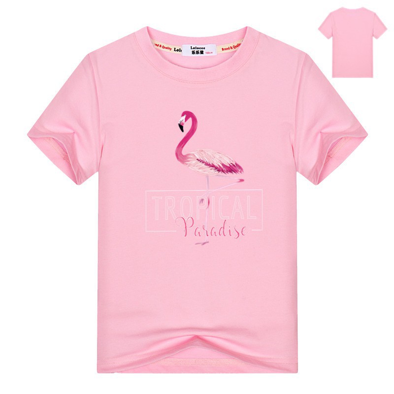 Thời trang mới Nhiệt đới trẻ em Flamingo Áo thun bé gái Áo cotton ngắn tay