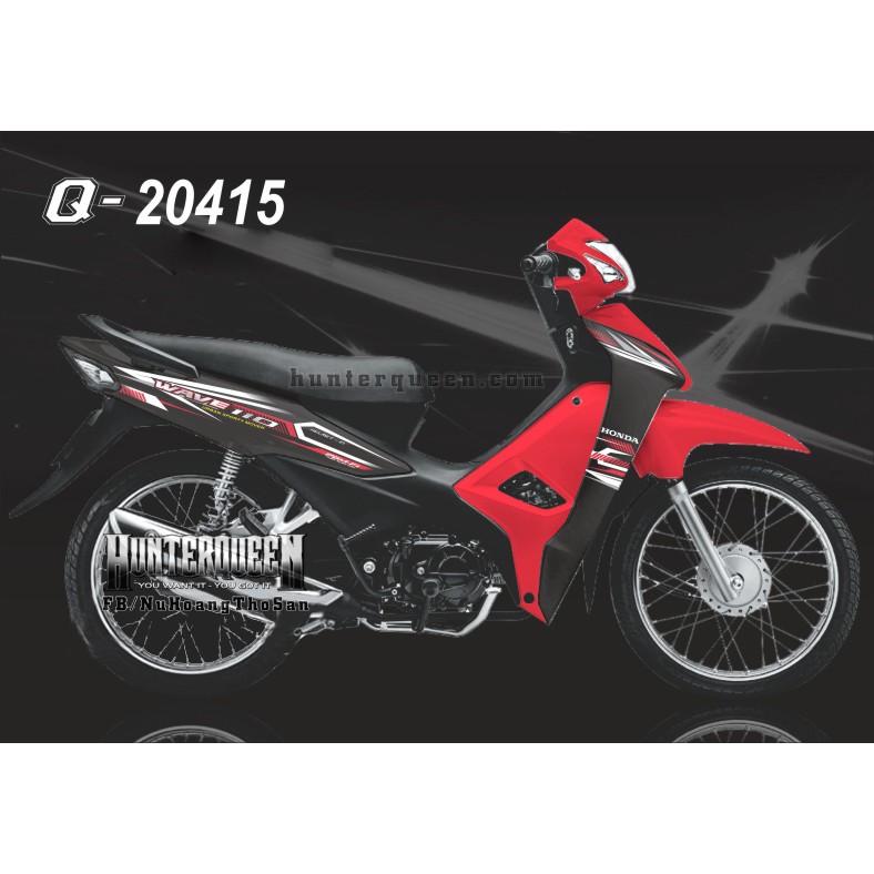 Tem rời xe Wave 2017. Sọc đỏ, đen Tem chế chất lượng cao. Decal cao cấp, chống nước, bền đẹp.