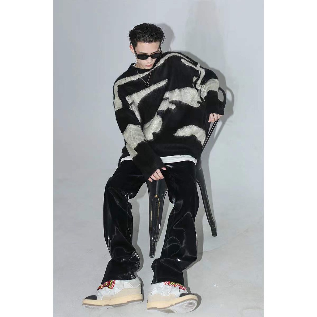 Áo sweater Dệt Kim Dày Dáng Rộng Màu Trắng Đen Phong Cách Đường Phố Thu Đông Cho Nam Và Nữ