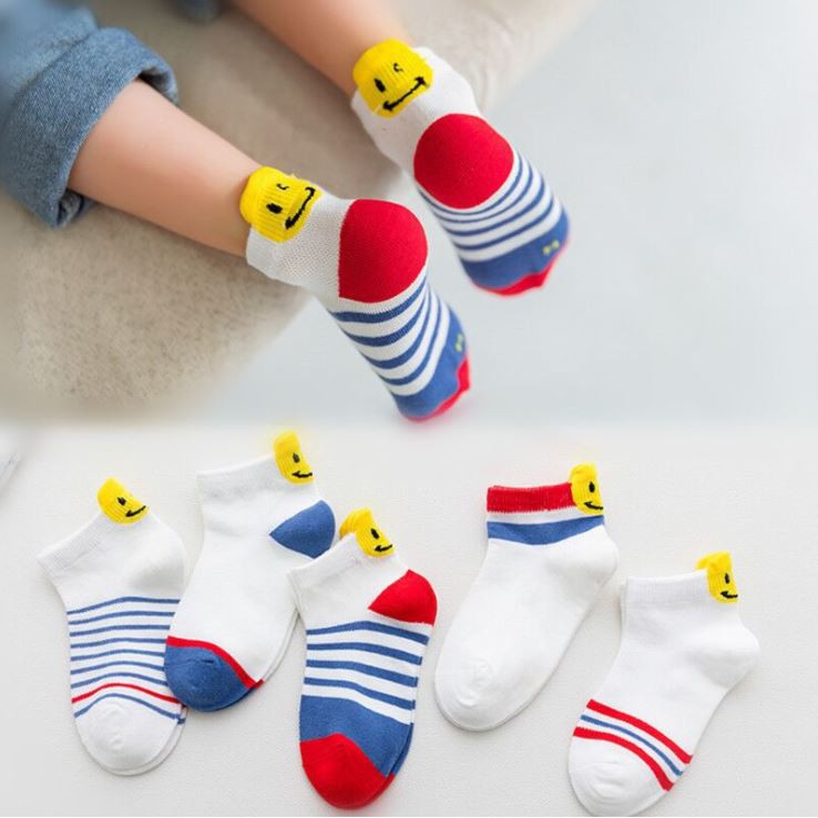 Tất trẻ em siêu mềm mại chất liệu cotton, set 5 đôi tất điều hòa Kid's Socks thoáng khí đủ size từ 0-2 tuổi