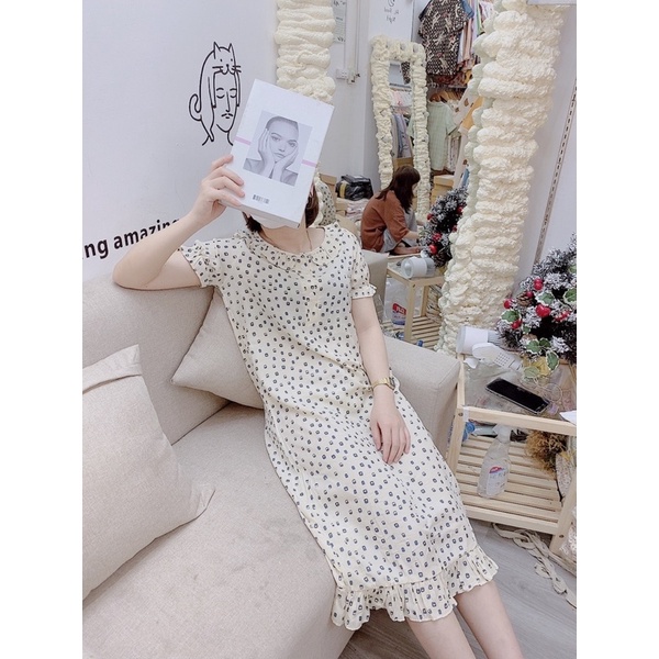 VÁY đũi CUTE váy mặc nhà chất mát hoạ tiết dễ thương bộ đồ ngủ nữ bộ pijama bộ mặc nhà chất đũi cực mát