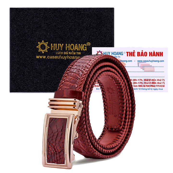 Thắt lưng nam da cá sấu đan viền màu nâu đỏ HW4241