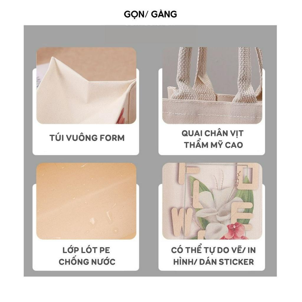 Túi canvas trắng trơn chống nước túi xách nữ vuông form đựng quần áo đi biển túi vải tote vintage đi làm đi học Gọn Gàng