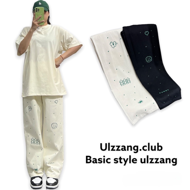 Quần kaki ống rộng dáng suông Funny - kiểu quần trơn kaki basic Ulzzang