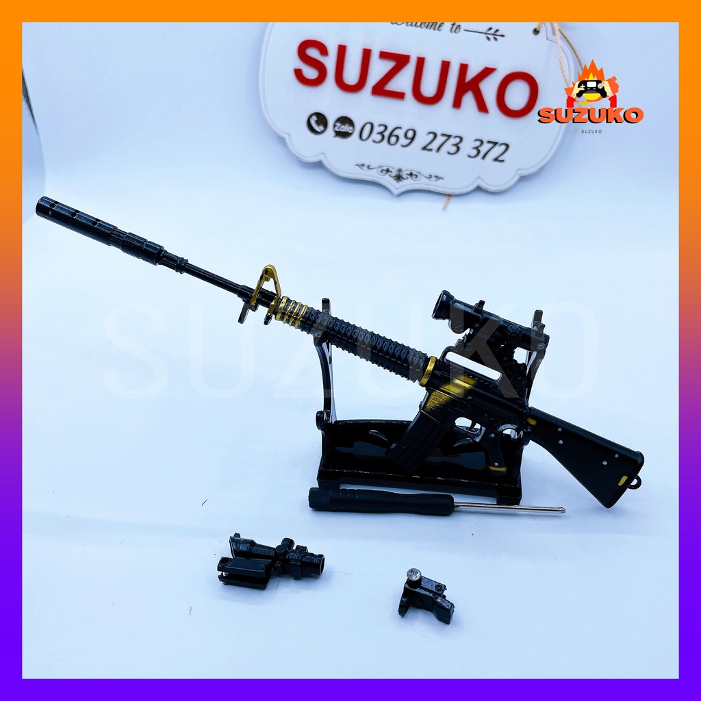 Mô hình súng kim loại lắp ráp pubg, csgo free fire đồ chơi lắp ráp M16A4 Ebony nhân vật dài 20cm sưu tầm