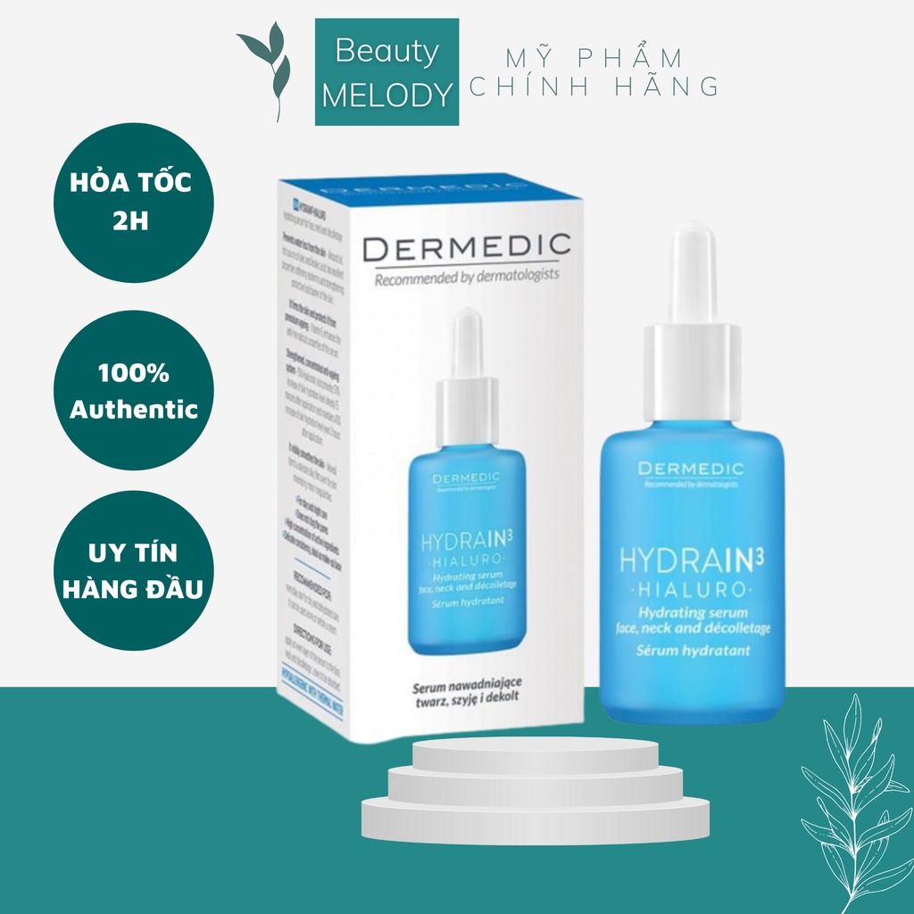 Serum cấp nước cho da khô Der.m.edic Hydrain3 Hialuro Hydrating Serum For Face Neck And Decolltage 30ml