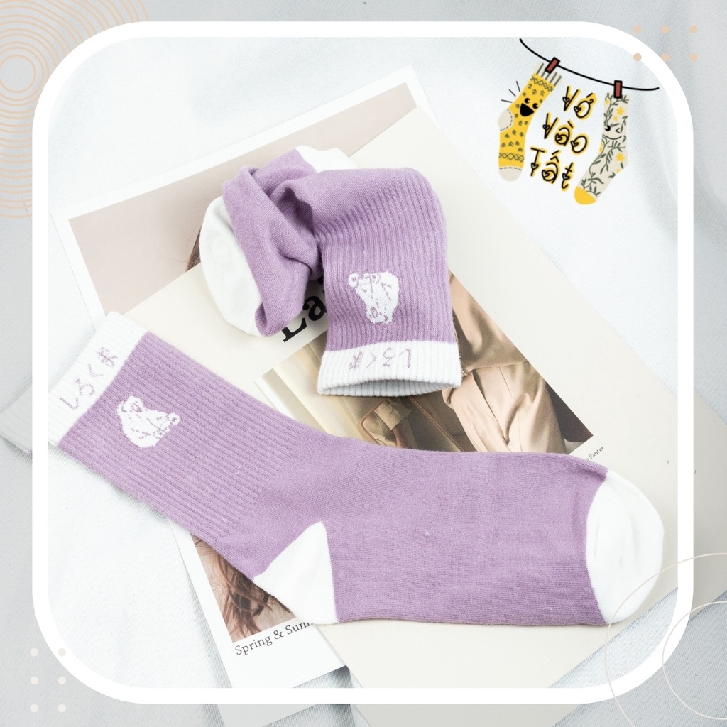 TẤT VỚ CỔ CAO TÍM HÌNH GẤU ĐƠN GIẢN PHONG CÁCH NHẬT BẢN