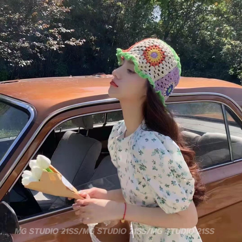 Mũ dệt kim MG STUDIO kiểu dáng dân tộc gồm 2 màu sắc