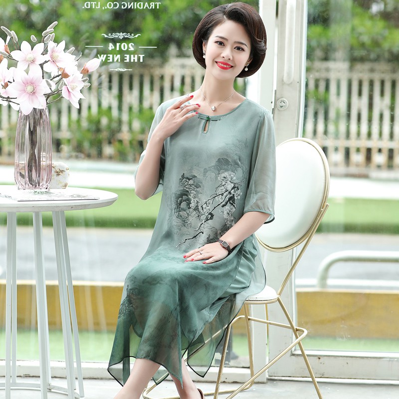 #IF225 VÁY VOAN LỤA TAY LỬNG DÁNG DÀI CHO NGƯỜI TRUNG NIÊN, VÁY QUẢNG CHÂU CAO CẤP MẪU MỚI NHẤT 2021 , QUÀ TẶNG MẸ <3 | BigBuy360 - bigbuy360.vn