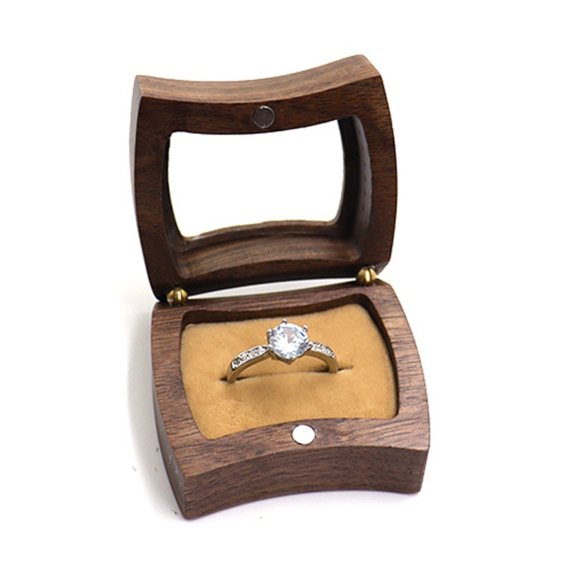 Hộp Đựng Nhẫn Cưới Đế Gỗ Dày Từ Tính Phong Cách Retro