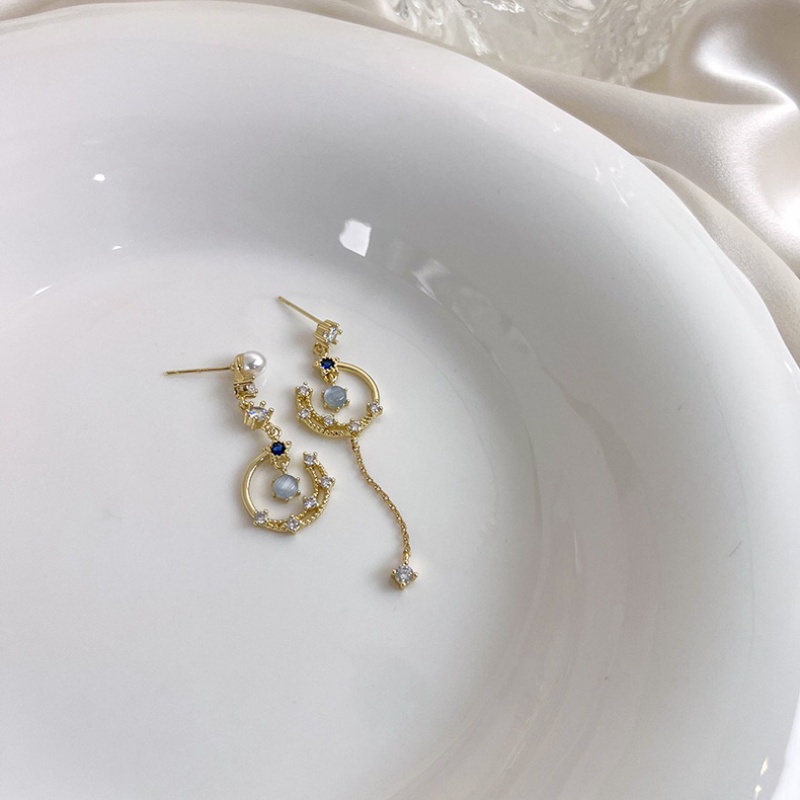 Bông tai mặt trăng, bông tai dài bất đối xứng thanh lịch, bông tai kim bạc Hàn Quốc, thời trang cao cấp với bông tai nữ tính