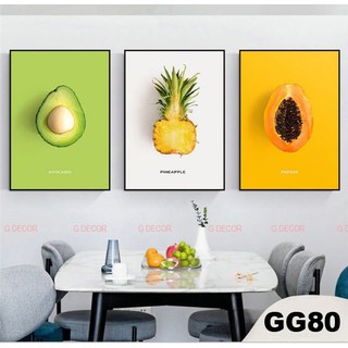 Tranh treo tường canvas 3 bức phong cách Bắc Âu 80, tranh hoa quả trang trí phòng khách, phòng ngủ ,phòng ăn, spa