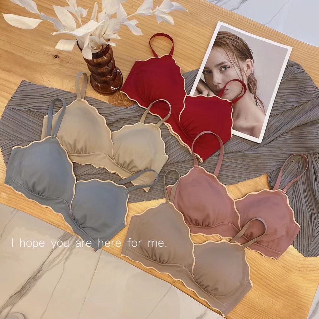 [Set Áo Ngực Thể Thao Mềm Mại Nhẹ Nhàng Thoải Mái Không Gọng Thép Co Giãn Viền Lượn Sóng Phong Cách Ngọt Ngào Cho Nữ