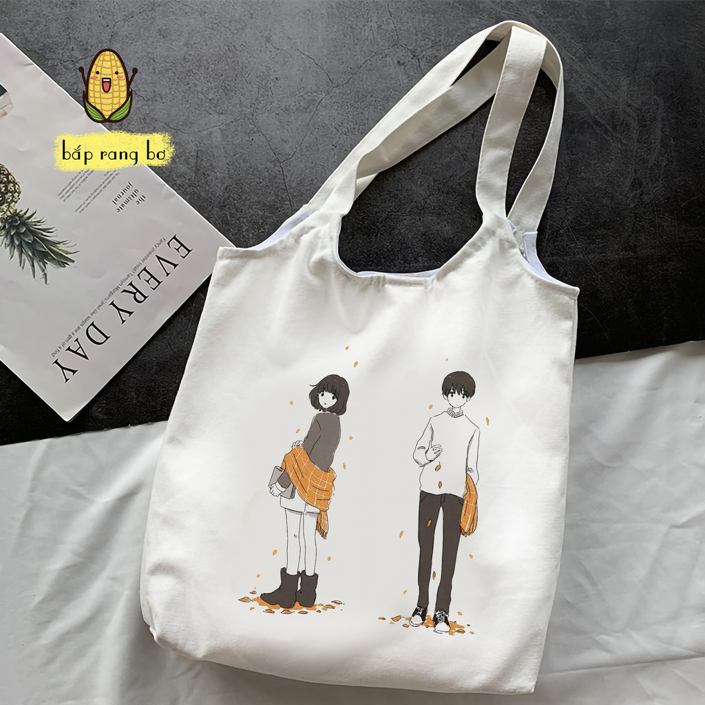 TÚI TOTE ĐƯA NHAU ĐI TRỐN ANH VÀ EM COUPLE - VẢI CANVAS CÓ KHÓA NÚT NAM CHÂM