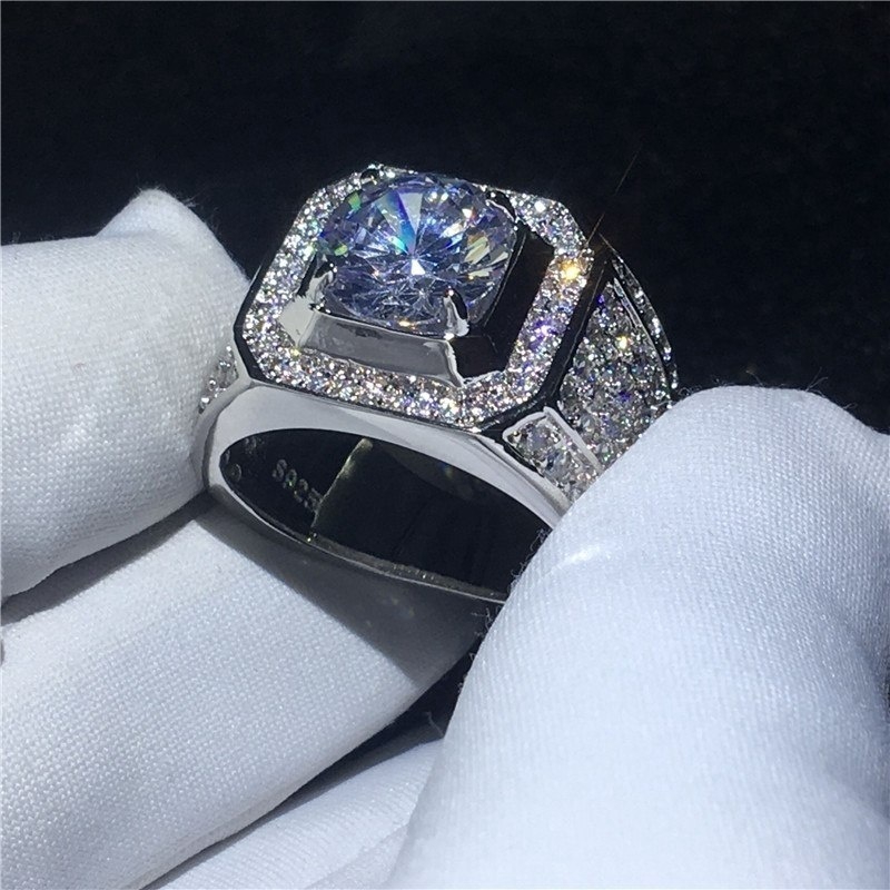 Nhẫn Đính Hôn Nam Bạc 925 Đính Đá Sapphire Kích Thước 7-12