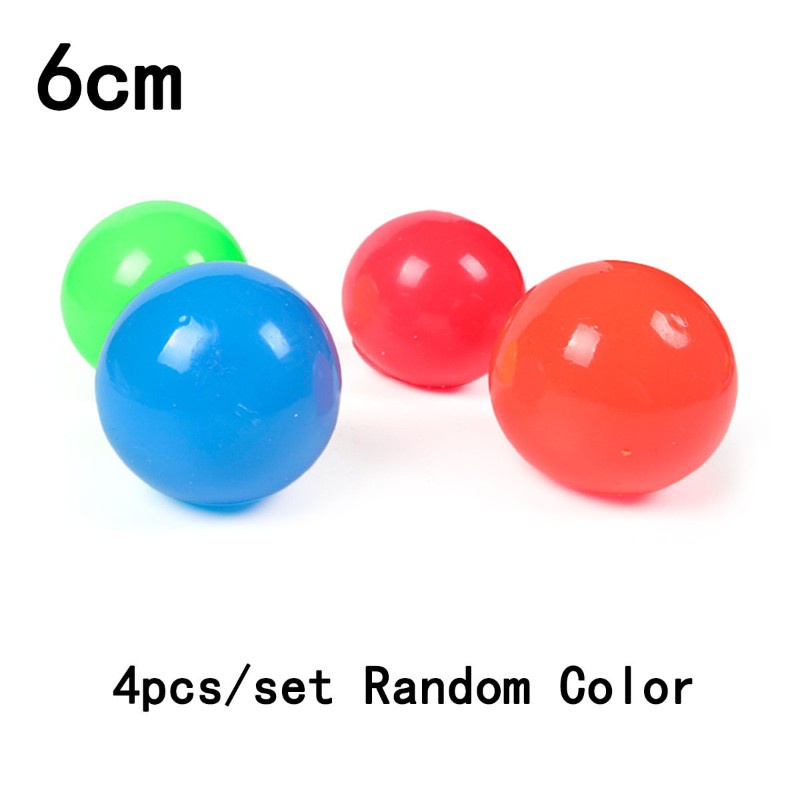 fir♞ 4pcs Novelty Sticky Ball Stress Relief Antistress Throw Catch Ball Squeeze Toy Fidget Toy Adults Kids Toy