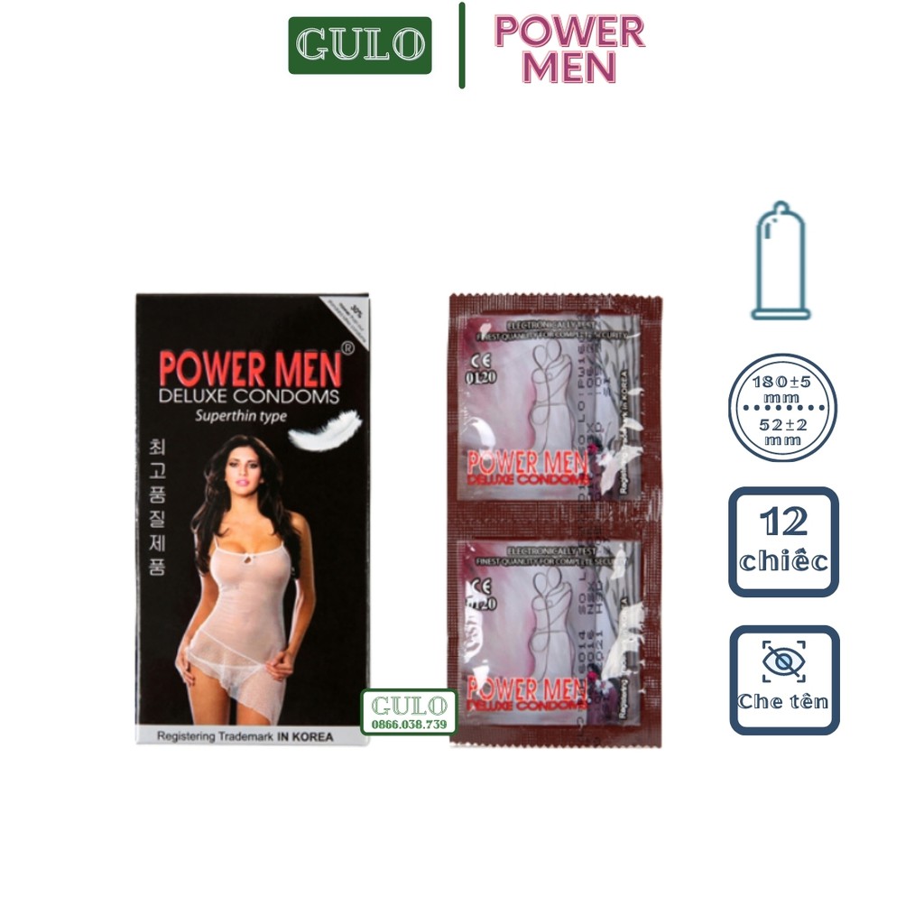 Bao cao su siêu mỏng Power Men Superthin, BCS trơn siêu mỏng truyền nhiệt nhanh- Hộp 12 bao