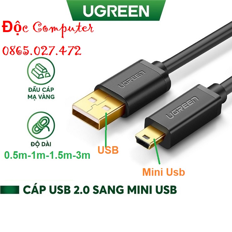 Cáp Mini Usb Sang USB 2.0 mạ vàng Ugreen 10354/10355/10385/10386  - Hàng Chính Hãng