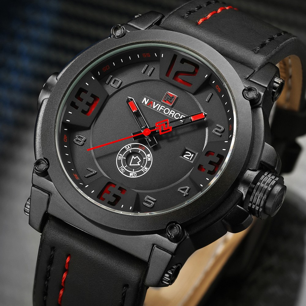 Naviforce Đồng Hồ Analog Máy Quartz Dây Da Phong Cách Quân Đội Cho Nam