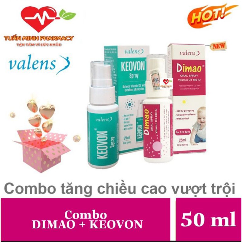 Combo hỗ trợ tăng chiều cao tối ưu Dimao Vitamin D3 và Keovon Vitamin K2