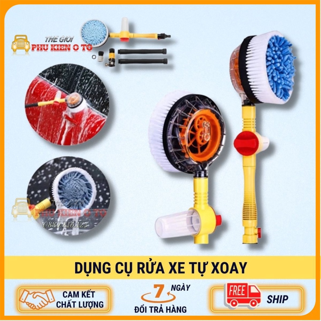 DỤNG CỤ RỬA XE ÔTÔ TỰ XOAY 360 ĐỘ - Vòi Cọ,Cây Rửa Xe Hơi Kết Hợp Bàn Chải Tự Động, Xoay Tròn 360, Tự Tạo Bọt