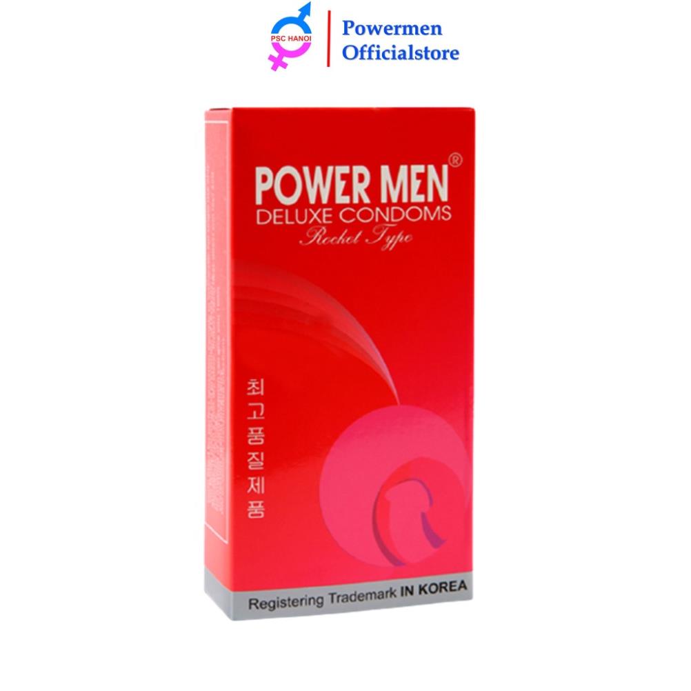 Bao cao su Power Men Rocket Type siêu mỏng gân gai tăng khoái cảm hộp 12 chiếc