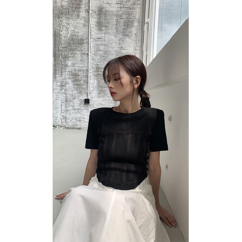 Áo Thun Tay Ngắn Dáng Ôm In Hình Xương Cá Thời Trang Mùa Hè Cho Nữ 2022