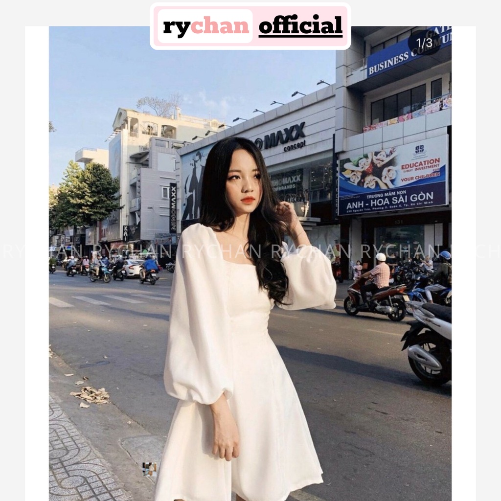 Đầm Xòe Cổ Vuông Tay Phồng Bốn Màu - DX839