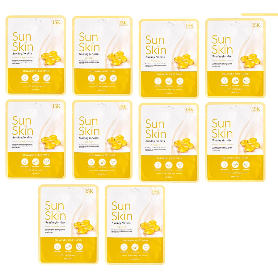 Bộ 10 chiếc đắp mặt nạ collagen trắng da sạch thâm xạm từ Hàn quốc cao cấp BEAUSKIN ISK SUNSKIN SHEET MASK 23G/ gói