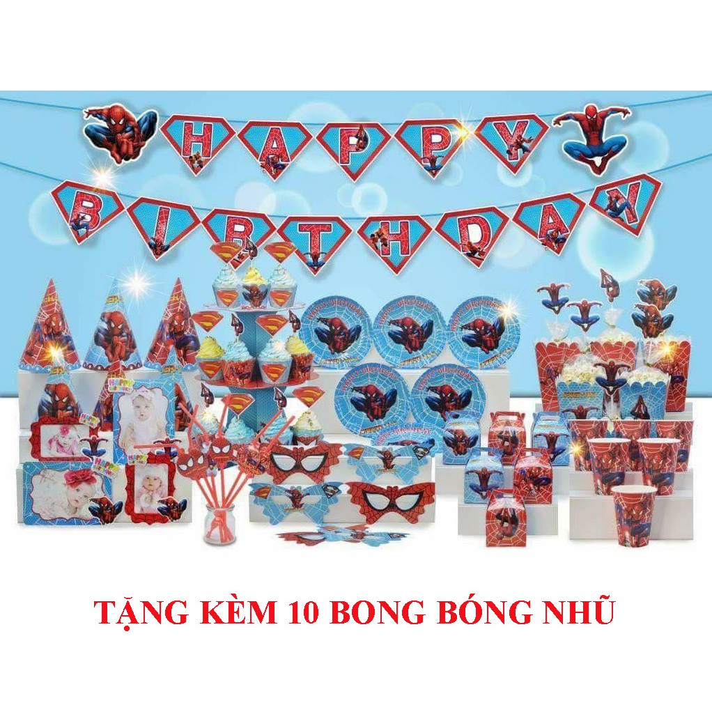 Bộ trang trí sinh nhật cho bé theo chủ đề người nhện (Mega set)