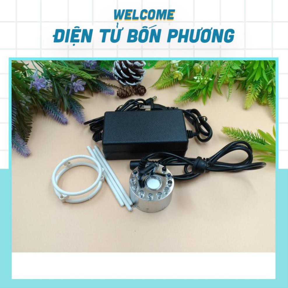 Bộ Tạo Hơi Sương Tạo Ẩm Tiểu Cảnh 12 Led Cả Nguồn, Hơi Nước, Tạo Sương Siêu Âm, Phun Sương