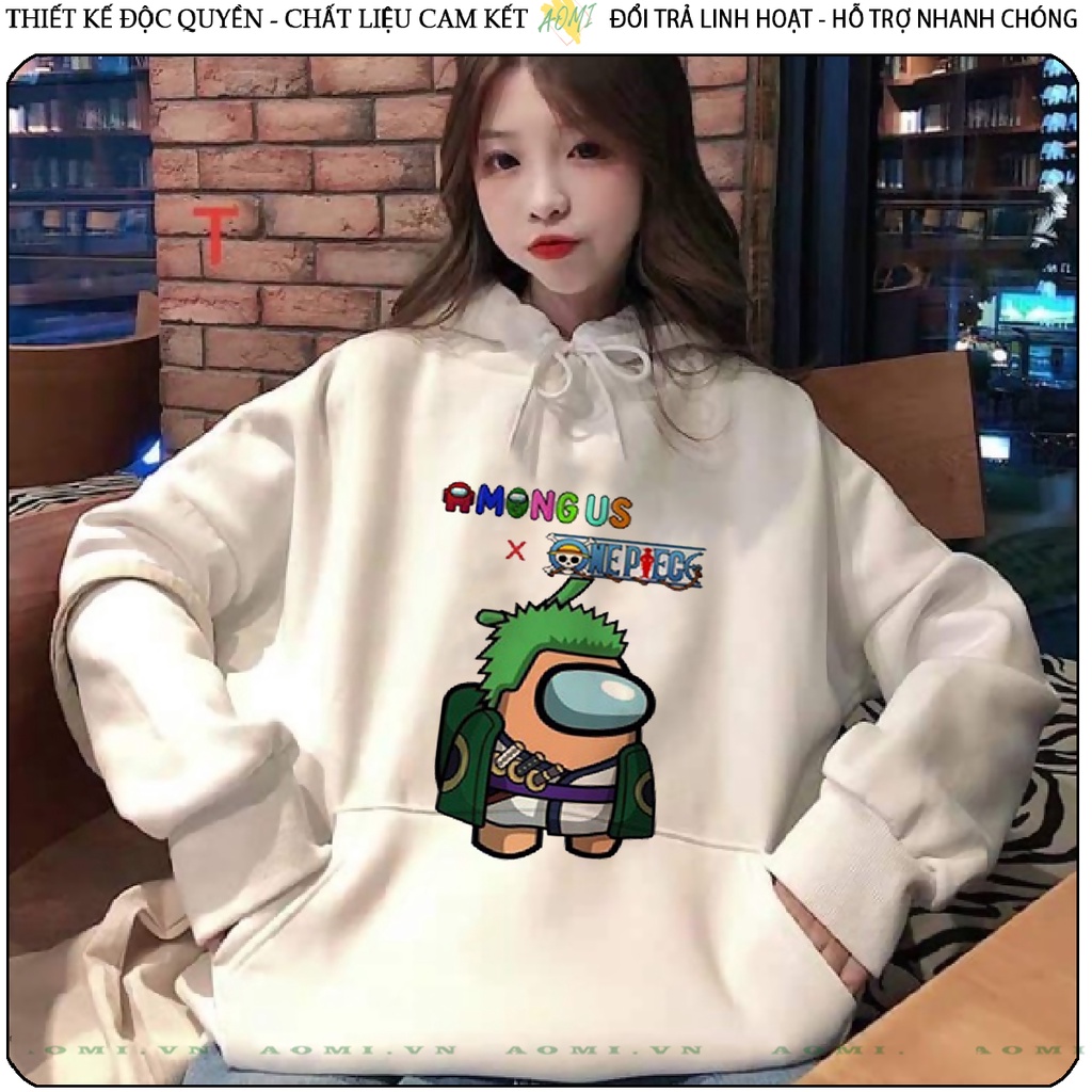 Áo khoác Nỉ Bông HOODIE Among Us x One Piece tay dài da cá mũ trùm đầu unisex full size AOMIVN