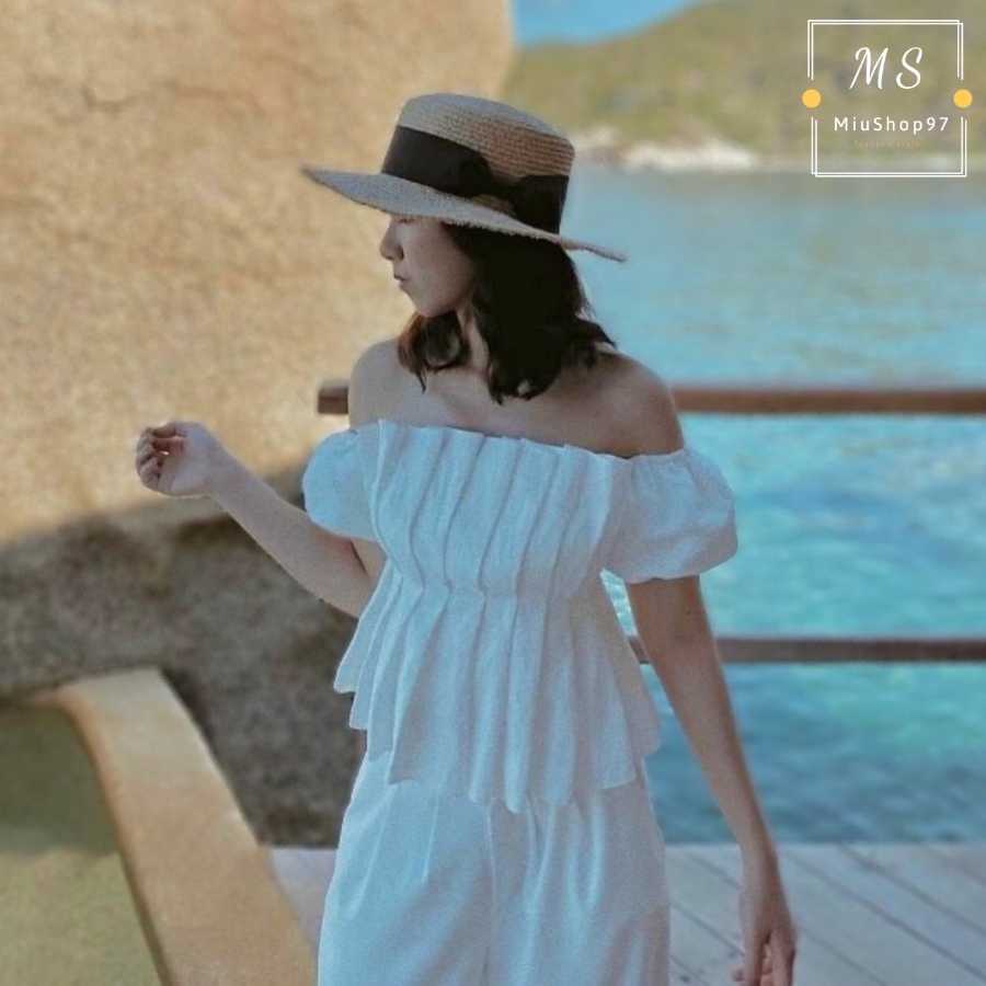 Áo Rớt Vai Xếp Li UNNO (TRẮNG)