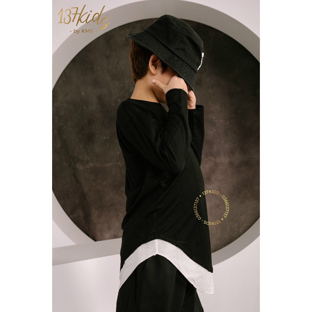 Áo phông cotton dài tay màu đen cho bé trai 137KIDS thiết kế đuôi áo tam giác năng động