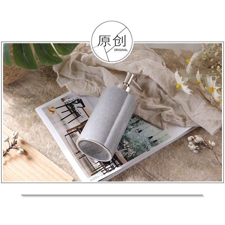 Bình Gốm Sứ Xám Đựng Xà Phòng Tắm Dạng Nhấn Làm Sạch Da Mặt Cho Phòng Tắm Khách Sạn