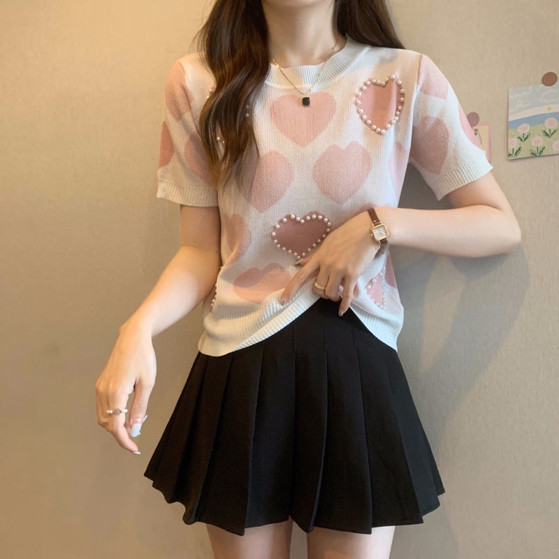 Áo Thun Tay Ngắn Hoạ Tiết Trái Tim Thiết Kế Dáng Rộng Cho Nữ JL-TX-298