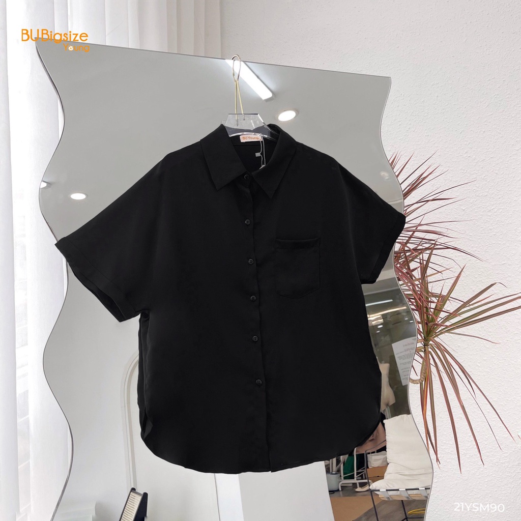 Áo sơ mi nữ cộc tay đuôi tôm xẻ cao BIGSIZE (55kg đến 95kg) - 21YSM90 - [BU Bigsize Young]