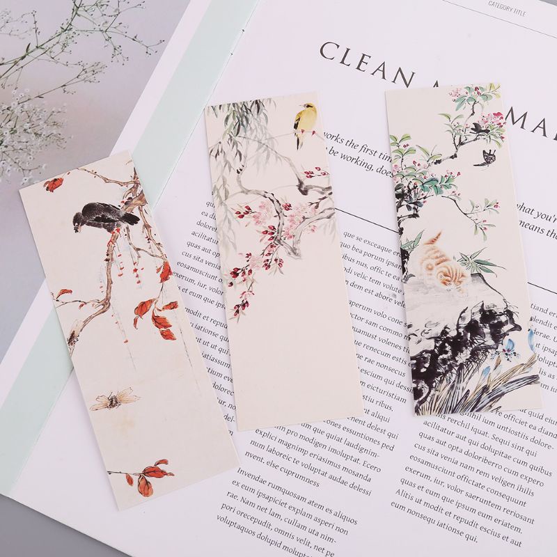 RAN 30pcs Flowers Birds Bookmarks Paper Page Notes Label Message Card Book Marker School Supplies Stationery