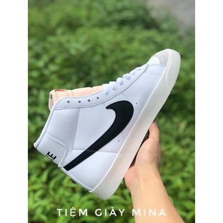 Giày Thể Thao Nike Blazer Mid 77 Vintage  White Black, Giày Sneaker Nam Nữ Blaze Cổ Cao Đen Trắng Full Bill Box
