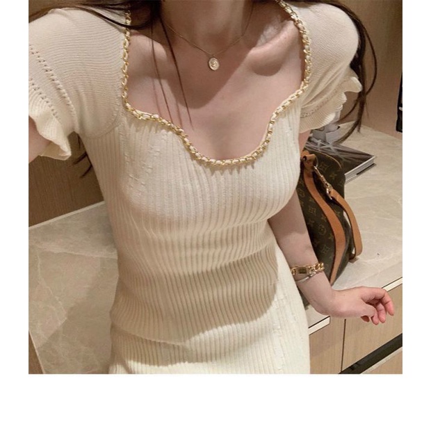 Đầm Tay Ngắn Cổ Chữ V Quyến Rũ Thời Trang Phong Cách Hàn Quốc Cho Nữ