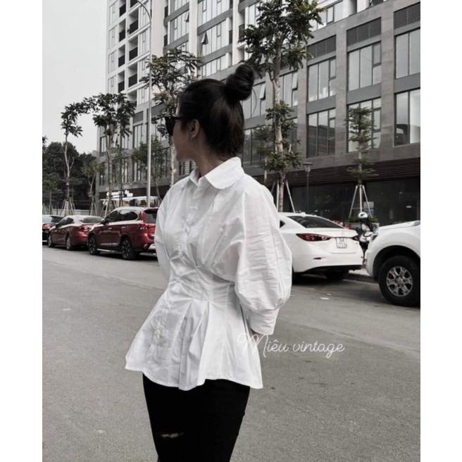 Áo sơ mi rúm eo tay bồng phong cách hàn quốc gs100