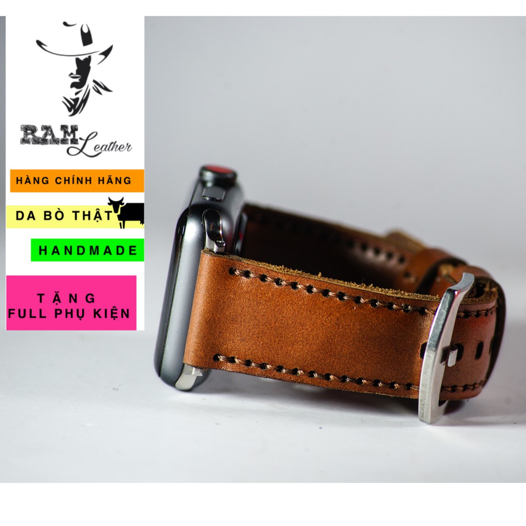 Dây đồng hồ Apple Watch , Iwatch , Iphone Watch Da Bò Nâu Đỏ RAM Leather Classic 1980  Bền Đẹp