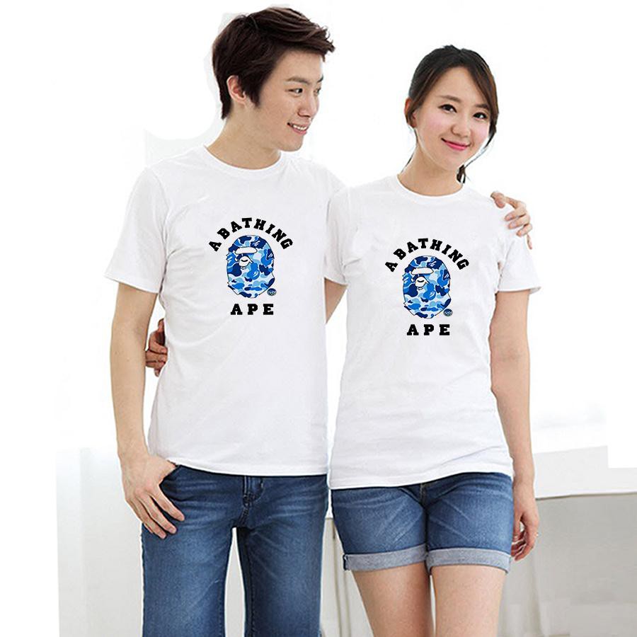 Áo thun cặp đôi in hình a bathing ape form rộng phong cách hàn quốc