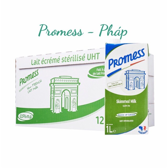 PHÚ NHUẬN-Thùng 12 Hộp Loại 1 Lít Sữa Tươi Nguyên Kem - Ít Béo - Không Béo PROMESS & MLEKO Không Đường Nhập Khẩu Pháp