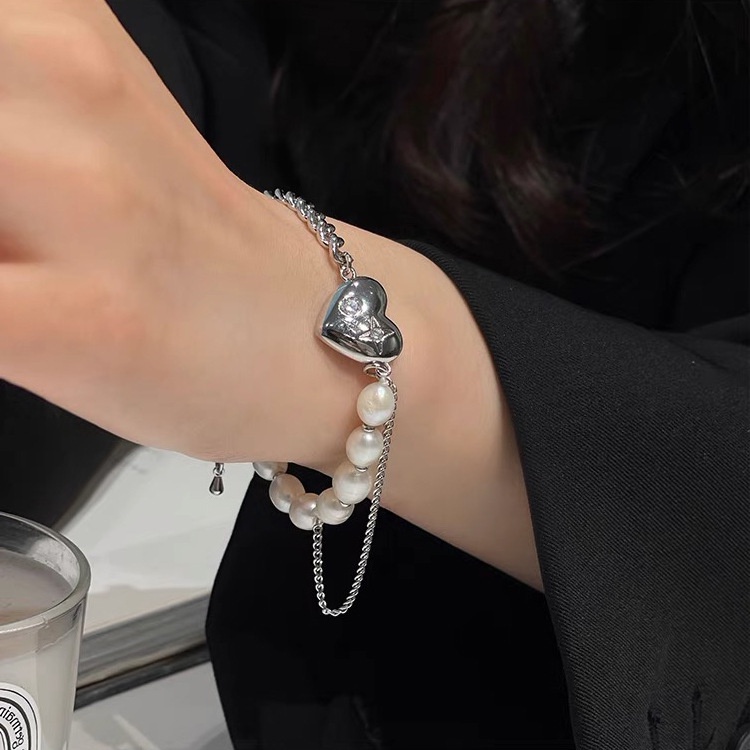 Vòng tay 19A1315 ngọc trai phối hình trái tim thiết kế đơn giản thời trang Hàn Quốc độc đáo dễ phối đồ